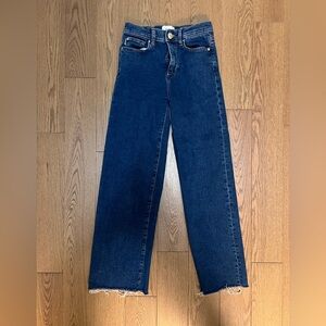 DL1961 Dark Blue Frayed Hem Wide-Leg Jeans